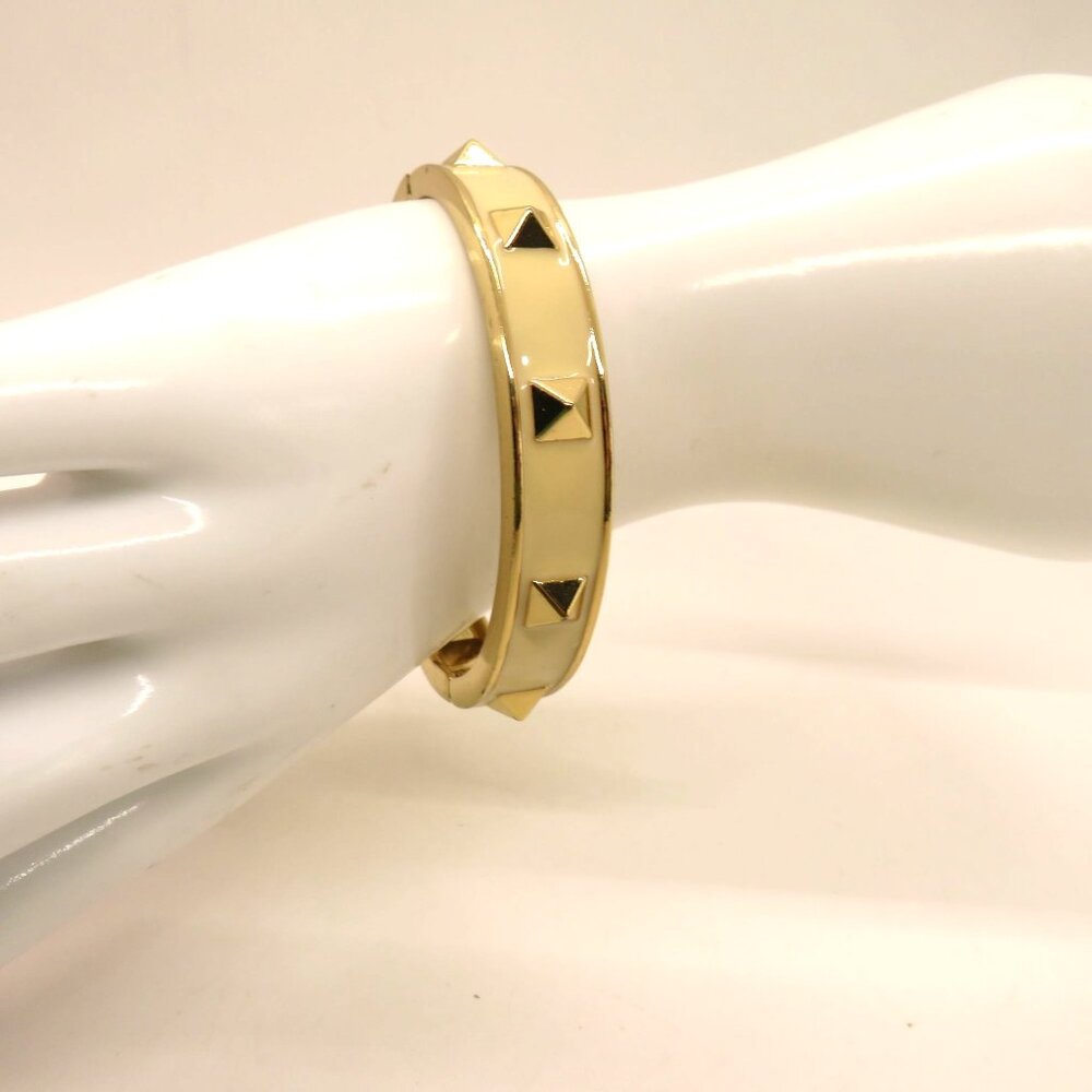 GAP Bracelet Gold Tone Studded Bangle Cream Enamel Hinge Closure